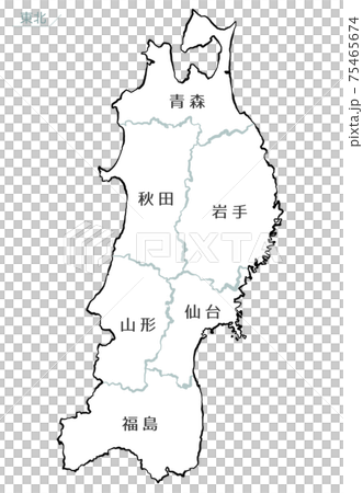 和風な日本地図 東北地方 和風な日本地図 東北地方 75465674