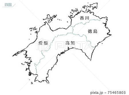 和風な日本地図 四国地方のイラスト素材