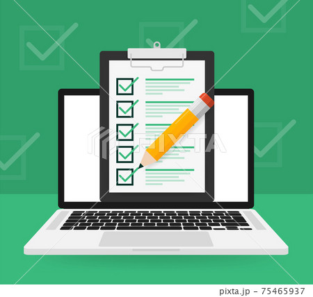 Check List laptop on green background. Checkmark sign. Vector illustration. 75465937