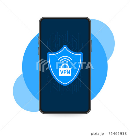 VPN flat blue secure label on white background. Vector illustration. 75465958