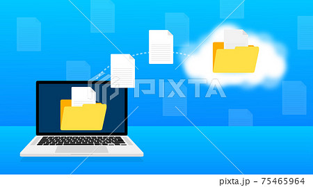 Modern flat icon with file transfer on white background. Document icon vector. Isometric vector. 75465964