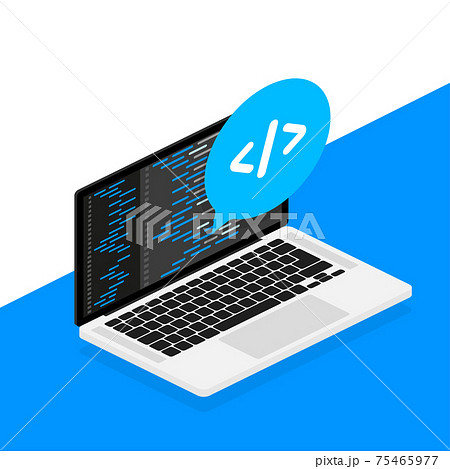 Cross-platform software. Coding laptop. Digital learning. Flat isometric vector illustration. Laptop screen. 75465977
