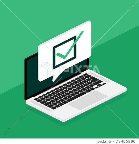 Line survey laptop in flat style green background. Vector icon. Vector flat. Line icon. Computer screen. 75465990