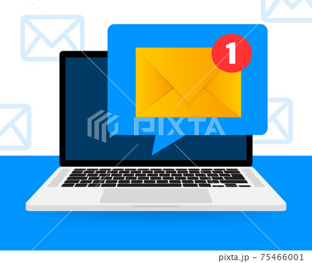 New message icon on screen of laptop. Smartphone, mobile, laptop. New nessage in flat style. Vector illustration. New message icon on screen of laptop. Smartphone, mobile, laptop. New nessage in flat style. Vector illustration. 75466001
