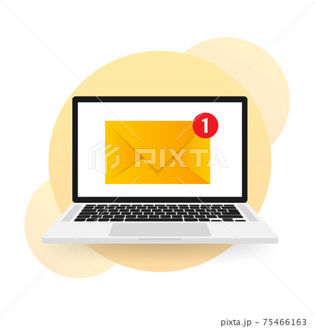 New message icon on screen of laptop. Smartphone, mobile, laptop. New nessage in flat style. Vector illustration. New message icon on screen of laptop. Smartphone, mobile, laptop. New nessage in flat style. Vector illustration. 75466163