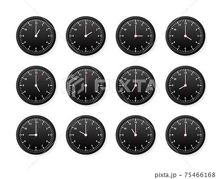 Realistic office clock. Wall round watches with time arrows and clock face. Vector illustration. 75466168