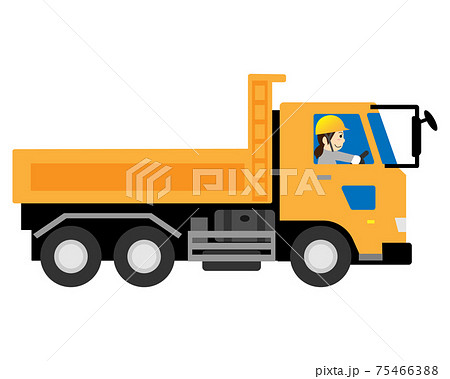 ダンプカー トラック を運転する女性作業員のイラスト素材
