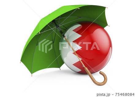 Bahraini flag under umbrella. Protection and security of Bahrain concept, 3D rendering Bahraini flag under umbrella. Protection and security of Bahrain concept, 3D rendering 75468084