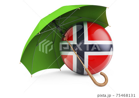 Norwegian flag under umbrella. Protection and security of Norway concept, 3D rendering Norwegian flag under umbrella. Protection and security of Norway concept, 3D rendering 75468131