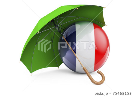 French flag under umbrella. Protection and security of France concept, 3D rendering French flag under umbrella. Protection and security of France concept, 3D rendering 75468153