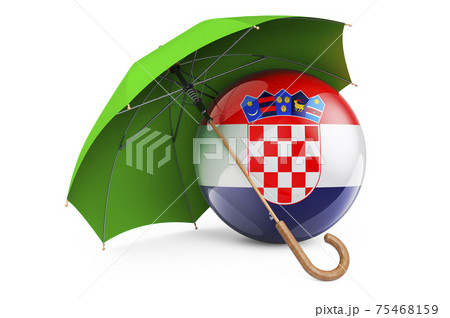 Croatian flag under umbrella. Protection and security of Croatia concept, 3D rendering Croatian flag under umbrella. Protection and security of Croatia concept, 3D rendering 75468159