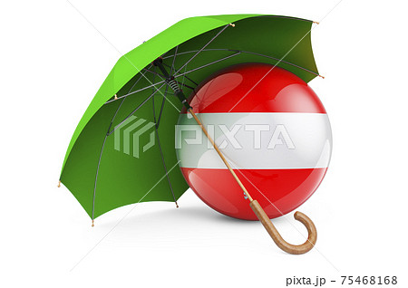 Austrian flag under umbrella. Protection and security of Austria concept, 3D rendering Austrian flag under umbrella. Protection and security of Austria concept, 3D rendering 75468168