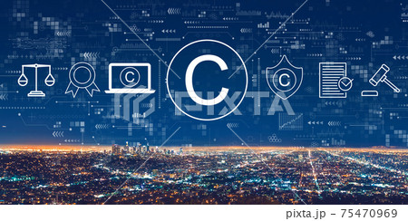 Copyright concept with downtown Los Angeles 75470969