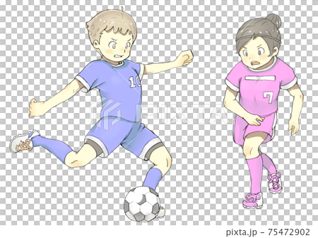 女子中学生が部活でサッカーをしているところのイラスト素材