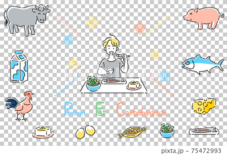 ダイエット PFCバランス 食事をする人物 女性 イラスト ダイエット PFCバランス 食事をする人物 女性 イラスト 75472993