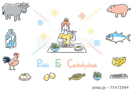 ダイエット PFCバランス 食事をする人物 女性 イラスト ダイエット PFCバランス 食事をする人物 女性 イラスト 75472994