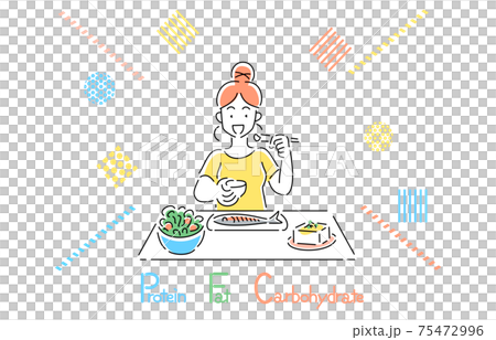 ダイエット PFCバランス 食事をする人物 女性 イラスト ダイエット PFCバランス 食事をする人物 女性 イラスト 75472996