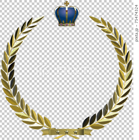 金の月桂樹と青い王冠のフレーム ベクターイラストのイラスト素材