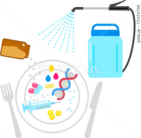 遺伝子組換え食品 農薬 添加物と食事のイメージのイラスト素材