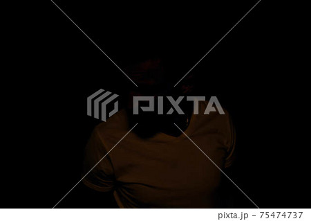 Emotional man white t-shirt displeased facial expression red isolated background cropped view Emotional man white t-shirt displeased facial expression red isolated background cropped view 75474737