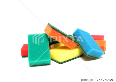 Multicolored sponges for washing dishes isolated on white background 75474739