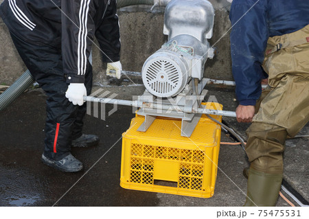 農業揚水ポンプ場掃除の可搬式ポンプ 75475531