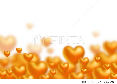 バレンタイン素材 オレンジ色の立体ハートが下から泡のように湧き上がるイメージ 横 背景白 他色有りのイラスト素材