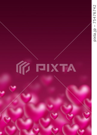 バレンタイン素材 赤桃色の立体ハートが下から泡のように湧き上がるイメージ 縦 他色有り 75476742