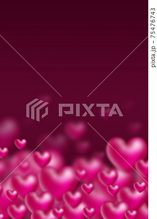 バレンタイン素材 赤桃色の立体ハートが下から泡のように湧き上がるイメージ 縦 他色有り 75476743