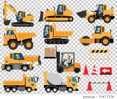 重機 建設機械 働く車 を運転する女性作業員のイラスト素材
