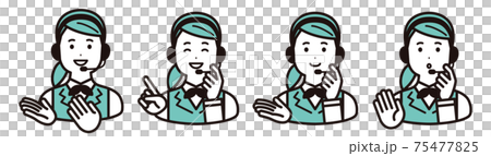 A set of gesture variations Call center, operator woman 75477825