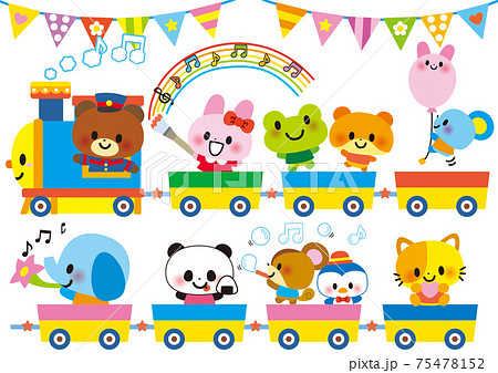 Cute Animal Wall Illustration Going Out By Train Stock Illustration