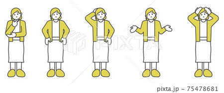 イラスト素材 全身困るポーズの女性セットのイラスト素材