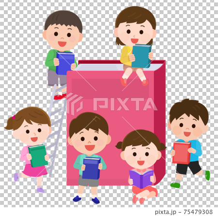 Children enjoying reading Large book illustrations 75479308