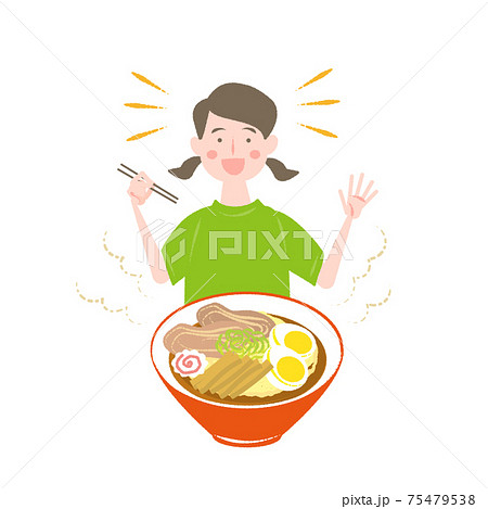 ラーメンと女の子のイラスト素材