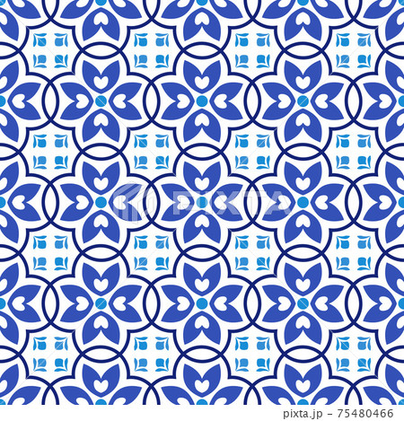 Azulejos portuguese traditional ornamental tile, blue and white seamless pattern 75480466