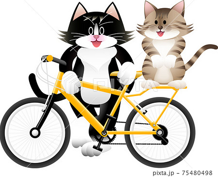 自転車に乗るネコのイラストのイラスト素材 [75480498] - PIXTA
