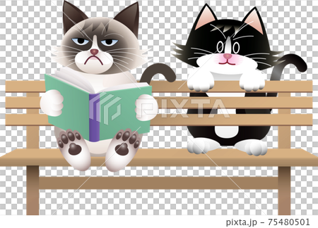 一隻貓坐在長椅上的插圖 一隻貓坐在長椅上的插圖 75480501