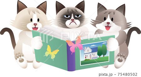 本を読むネコのイラスト 75480502