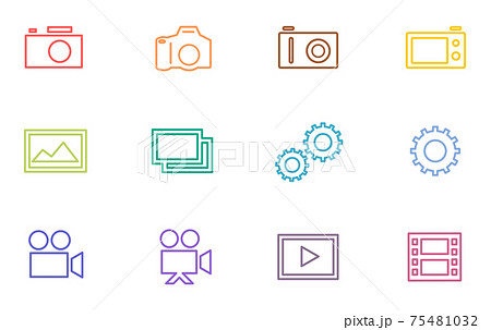 カメラ 一眼レフのカラフルな線画アイコンのイラスト素材 75481032 Pixta