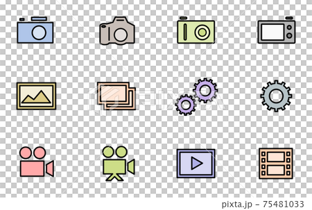 數碼相機和單反相機的彩色圖標 數碼相機和單反相機的彩色圖標 75481033