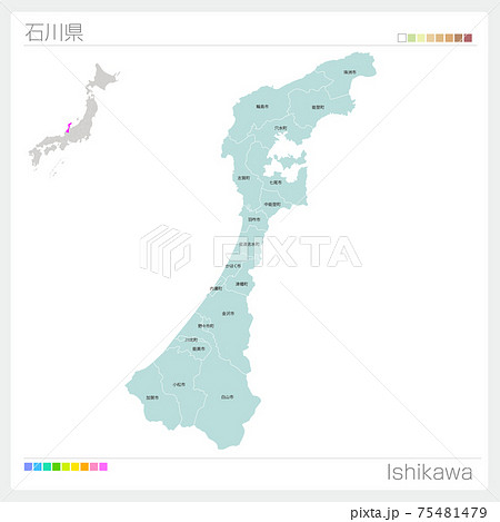 石川県の地図・Ishikawa・市町村名（市町村・区分け）