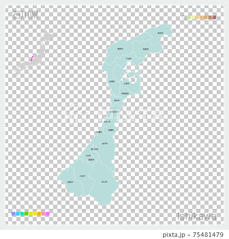 石川縣，石川，城市，城鎮和村莊名稱（城市，城鎮，村莊，分區）的地圖 75481479