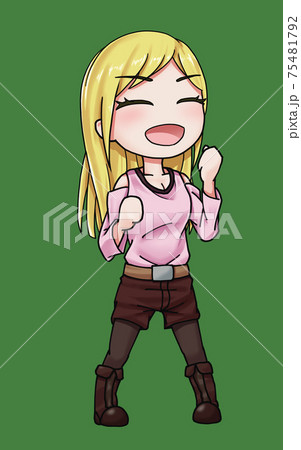 力強く喜ぶ美しい女性 75481792