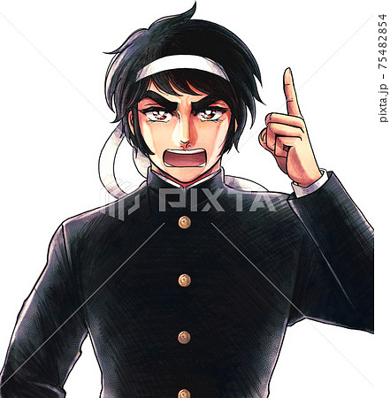 昭和の熱血少年漫画風・指を立てて大声を出す応援団長 75482854