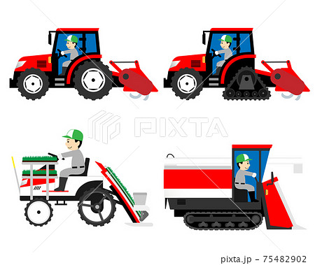農業機械 トラクター 田植え機 コンバイン を運転する男性のイラスト素材