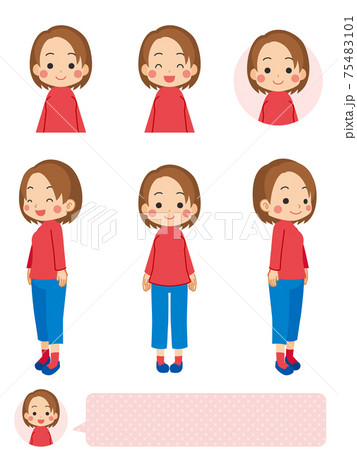 可愛い若い女性のイラスト セット バリエーション 白背景 可愛い若い女性のイラスト セット バリエーション 白背景 75483101
