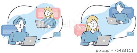 ビジネス　メール　在宅　男女イラスト 75483111