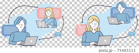 ビジネス　メール　在宅　男女イラスト 75483111