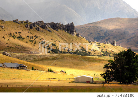 Kura Tawhiti, Castle Hill Conservation Area, the famous tourist attraction in Arthur's Pass of New Zealand. 75483180